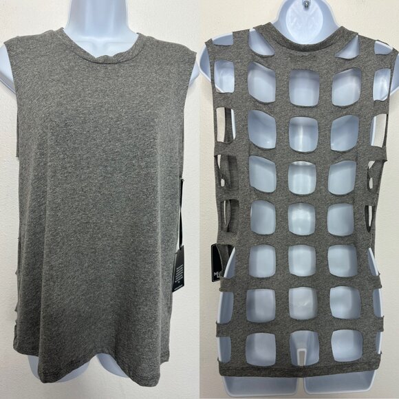 Michael Lauren Sz XS Revolve Alonzo Laser Cut Out Back Muscle Tank Top Gray NWT - Picture 1 of 9